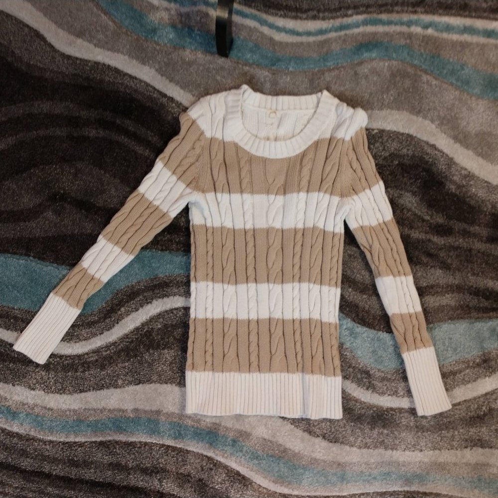 BOGO J Crew Tan and White Striped Knit Sweater
